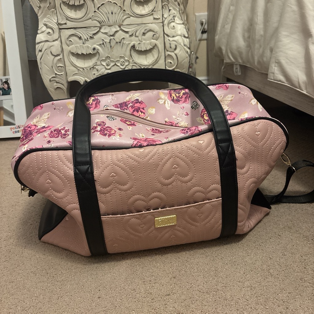 Betsey Johnson Pink Floral Quilted Travel Bag